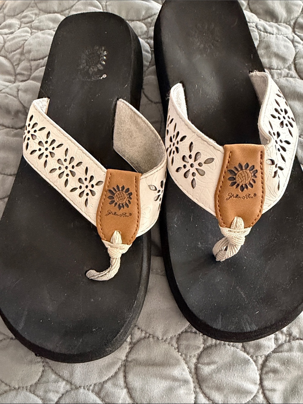 Yellow Box Tranquil Starburst Cut Out Shimmer Embossed Flip Flops